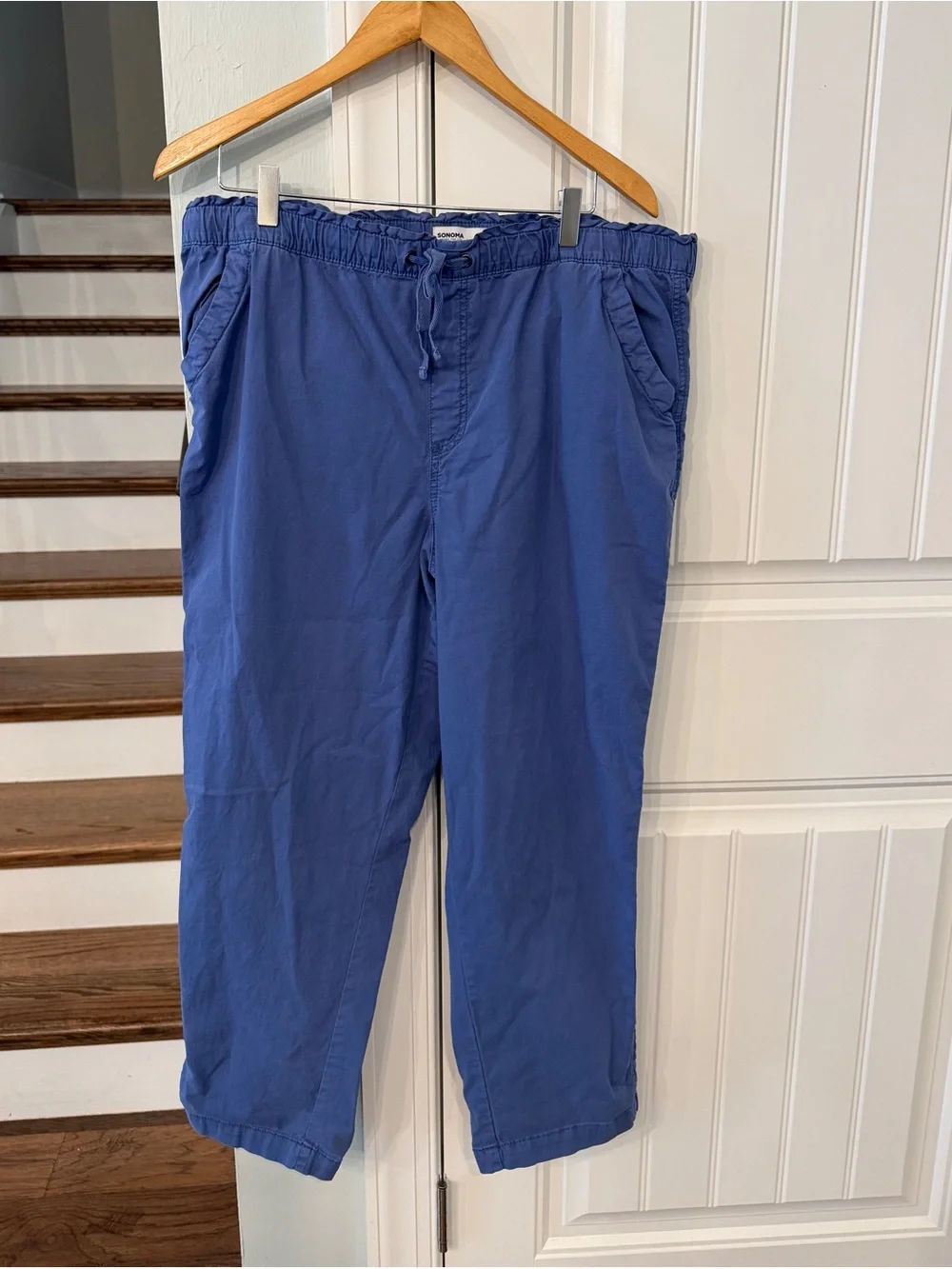 Sonoma XL Pull On Ankle Pants Blue Drawstring Cotton Blend Casual Crop Pants - Picture 1 of 6